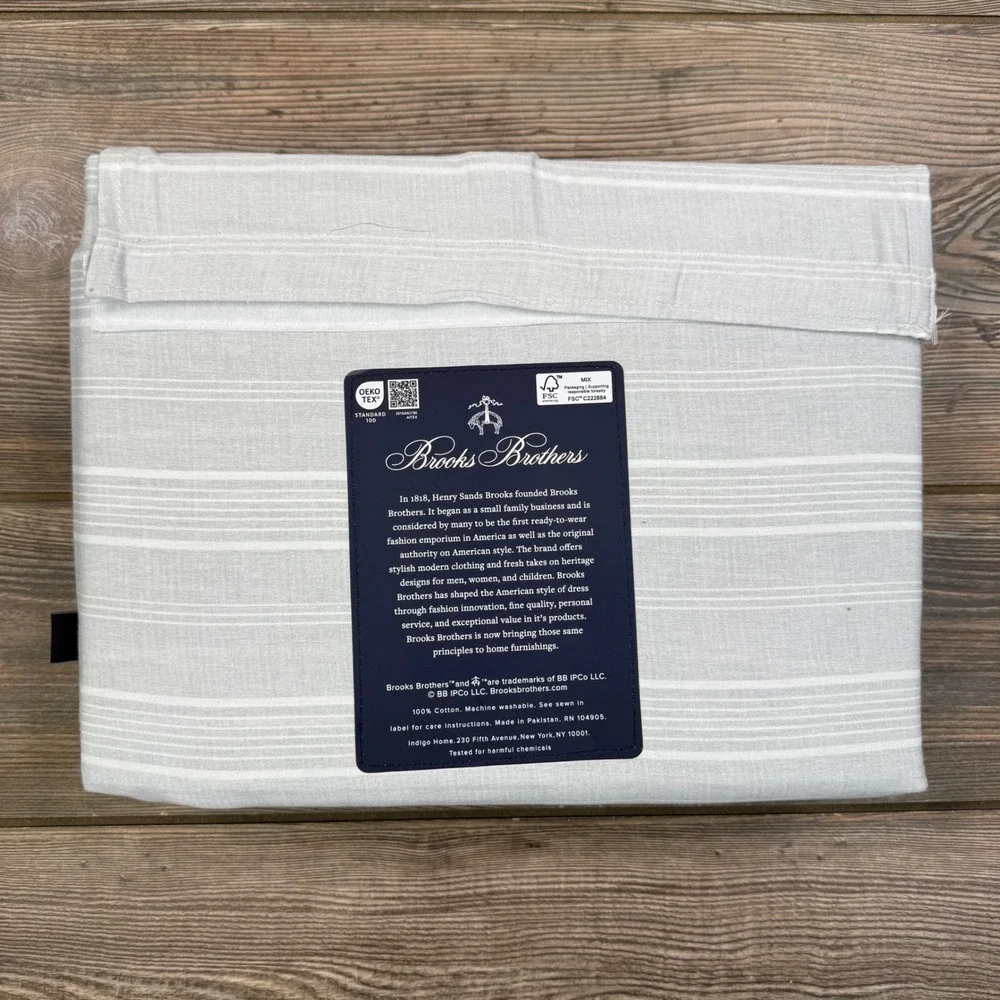 Brooks‎ Brothers King Sheet Set Grey White Stripe 100% Cotton 4pc NEW